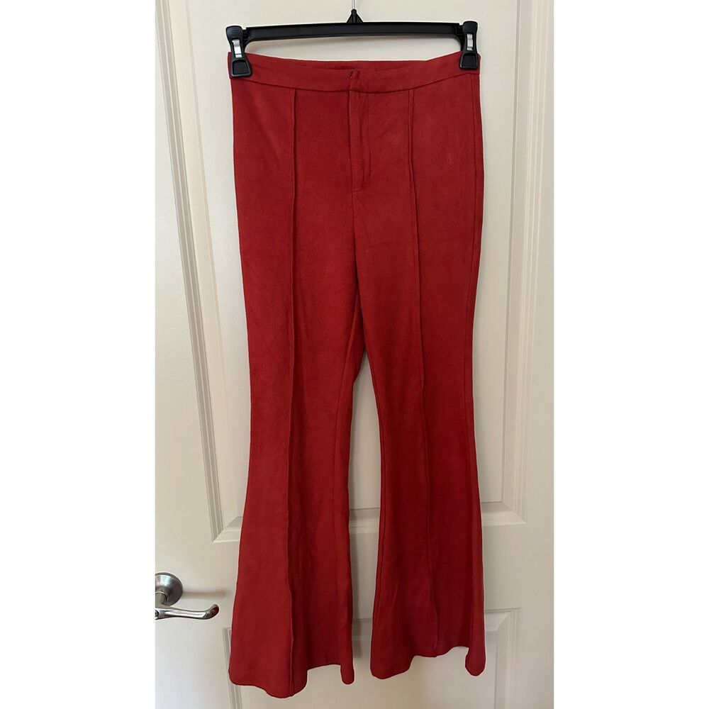 Burnt Orange Flare Faux Suede Funky High Waisted Pants Women's Sz Small